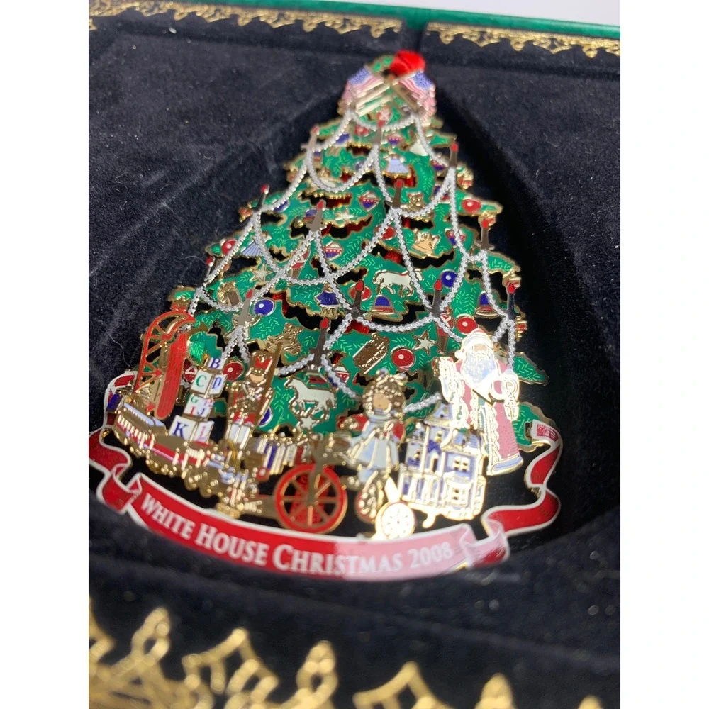 White House Christmas Ornament 2008 Benjamin Harrison Tree  Gold‎ Original Box